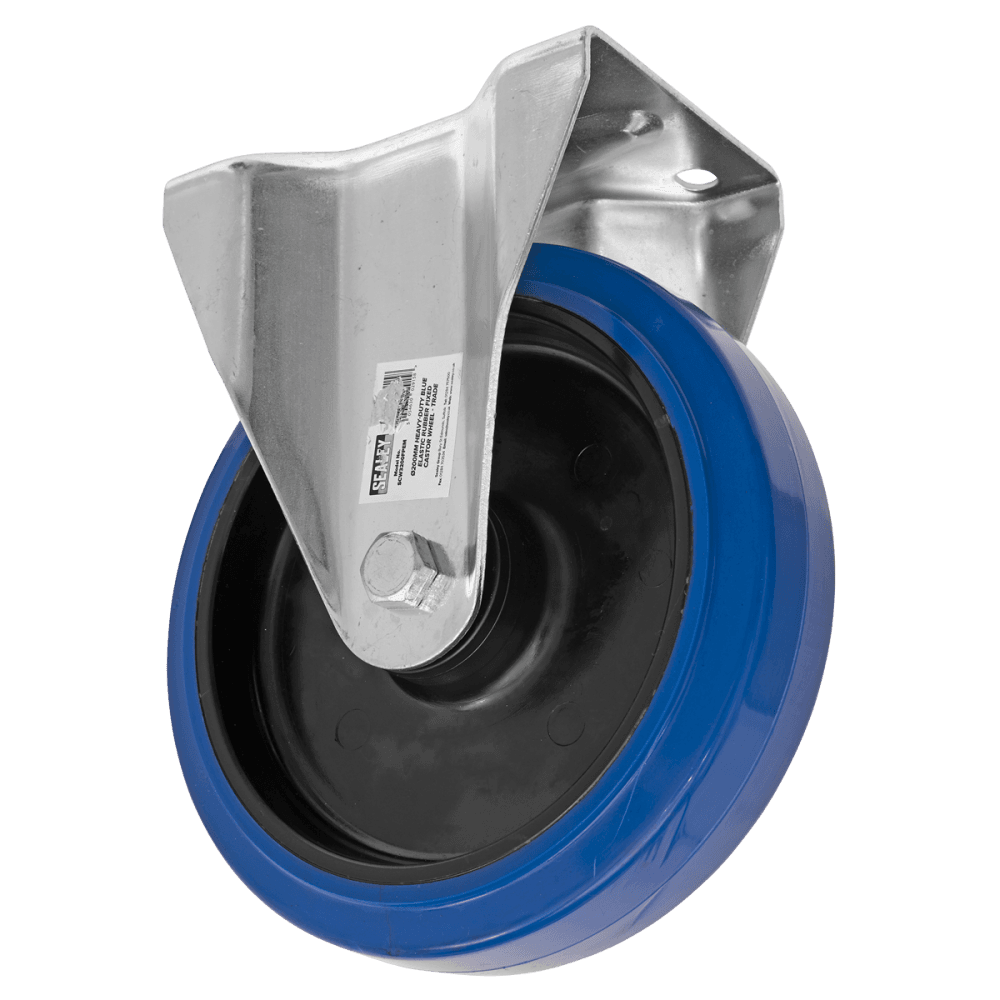 Sealey Heavy-Duty Blue Elastic Rubber Fixed Castor Wheel 200mm - Trade Model No- SCW3200FPEM