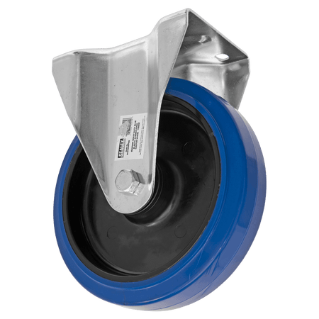 Sealey Heavy-Duty Blue Elastic Rubber Fixed Castor Wheel 200mm - Trade Model No- SCW3200FPEM