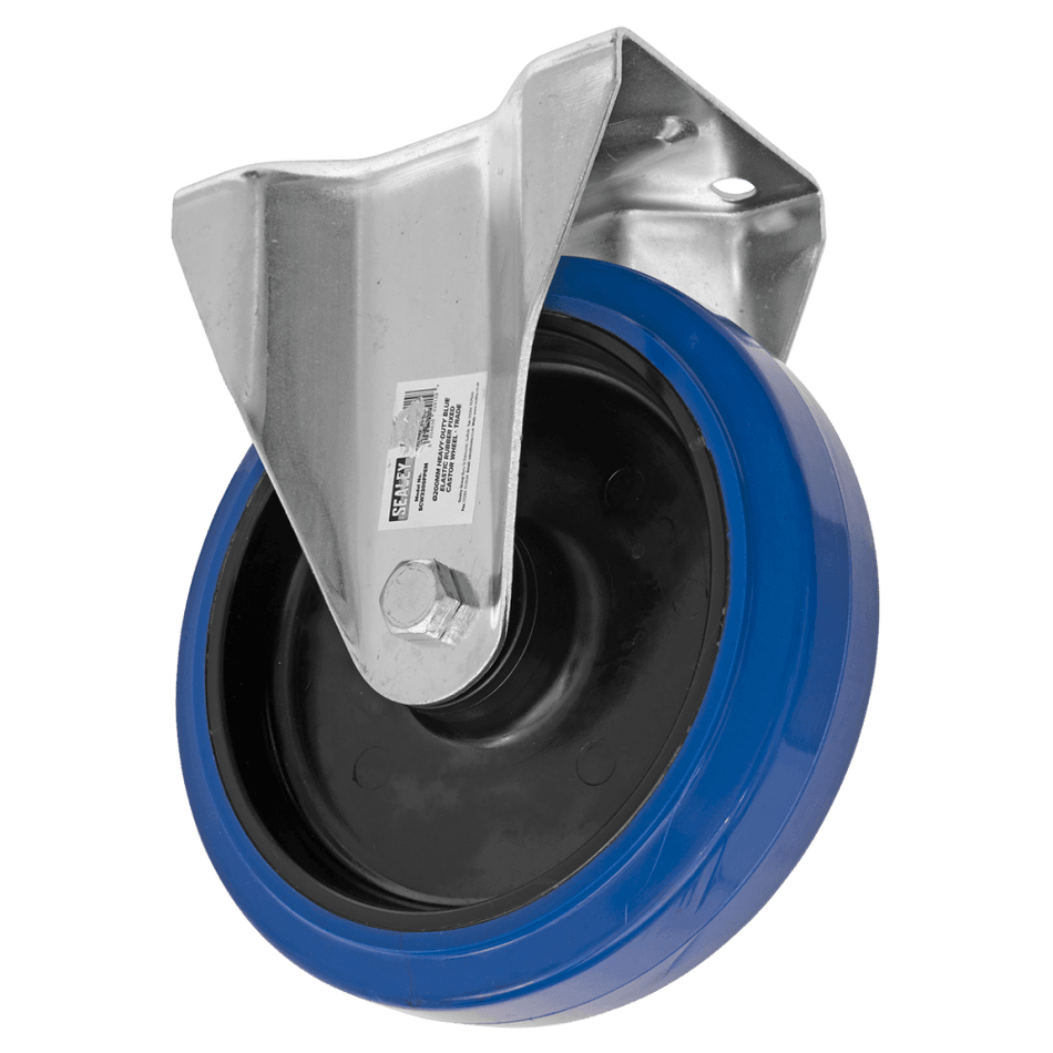 Sealey Heavy-Duty Blue Elastic Rubber Fixed Castor Wheel 200mm - Trade Model No- SCW3200FPEM