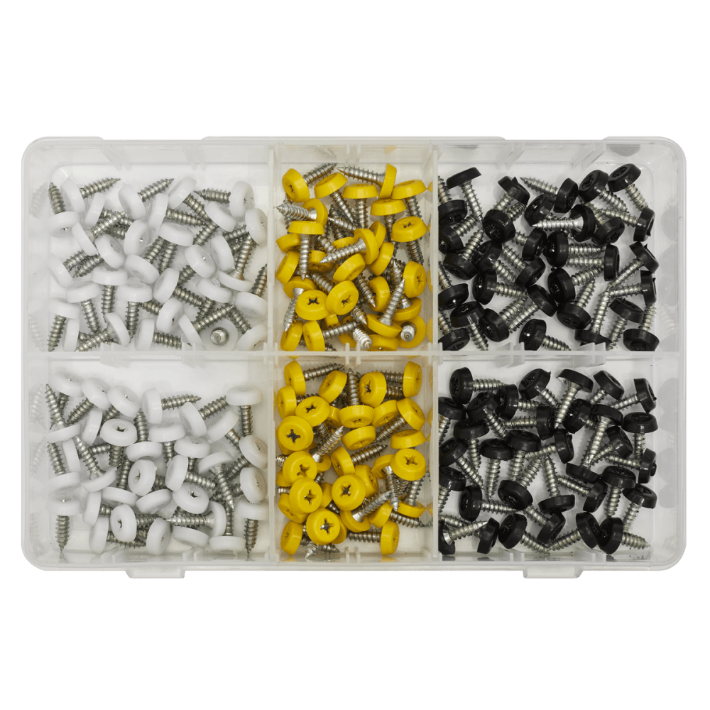 Sealey Numberplate Screw Assortment 195pc 4.8mm x 18mm - Plastic Enclosed Head Model No- AB195NP