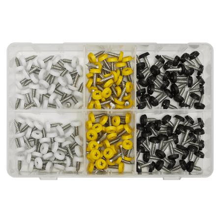 Sealey Numberplate Screw Assortment 195pc 4.8mm x 18mm - Plastic Enclosed Head Model No- AB195NP