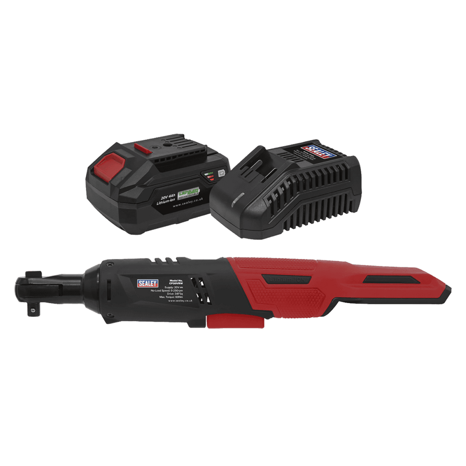Sealey Cordless Ratchet Wrench Kit  3/8"Sq Drive 60Nm 20V 4Ah Model No- CP20VRWKIT1