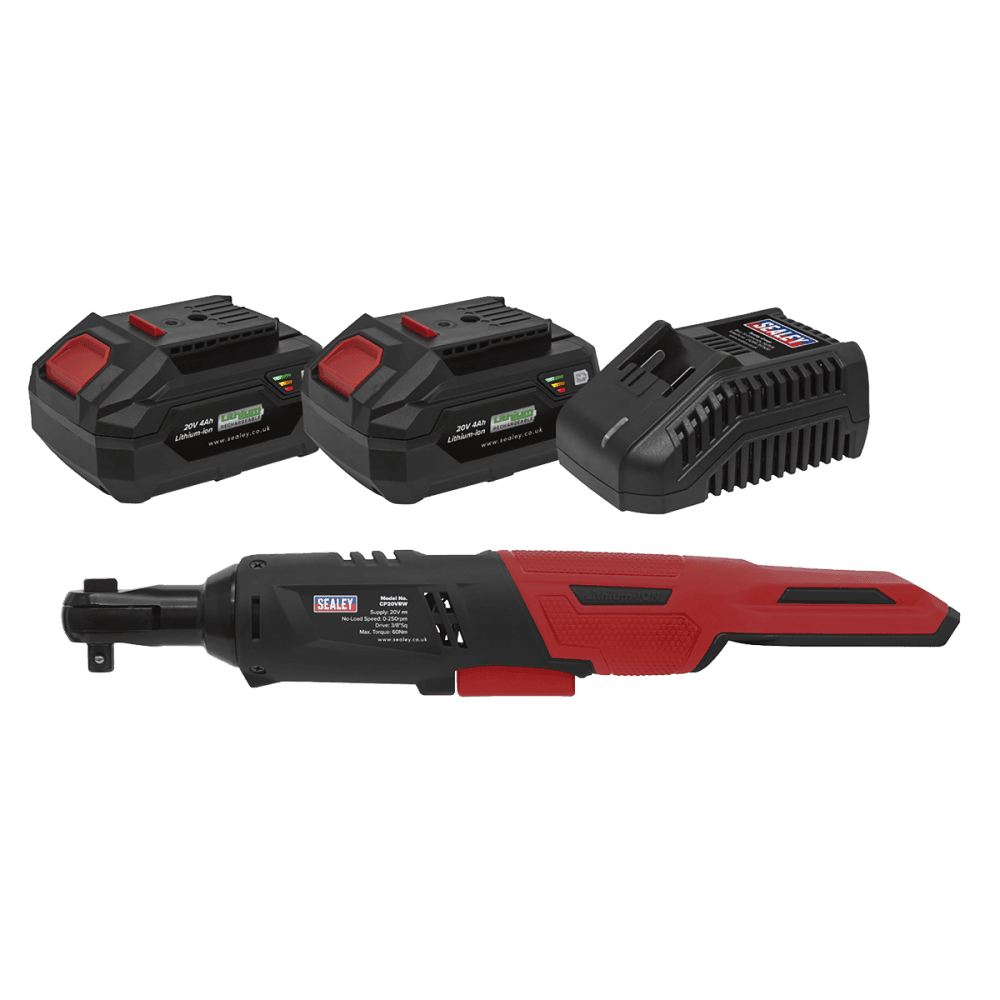 Sealey Cordless Ratchet Wrench 3/8"Sq Drive Kit 20V - 2 Batteries Model No- CP20VRWKIT