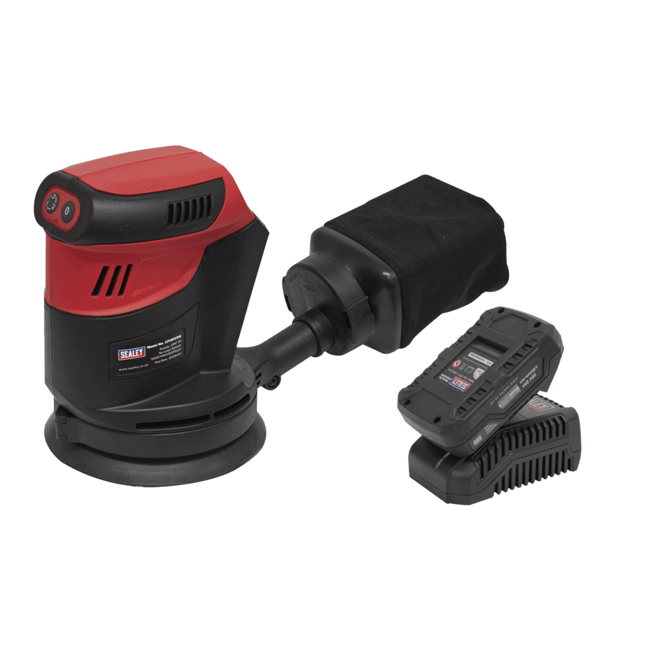 Sealey SV20 Series 125mm Cordless Orbital Palm Sander 20V 2Ah Model No- CP20VOSKIT1