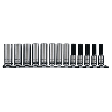 Sealey Socket Set 13pc 1/2"Sq Drive Deep Lock-On? 6pt Metric - Black Series Model No- AK2745B
