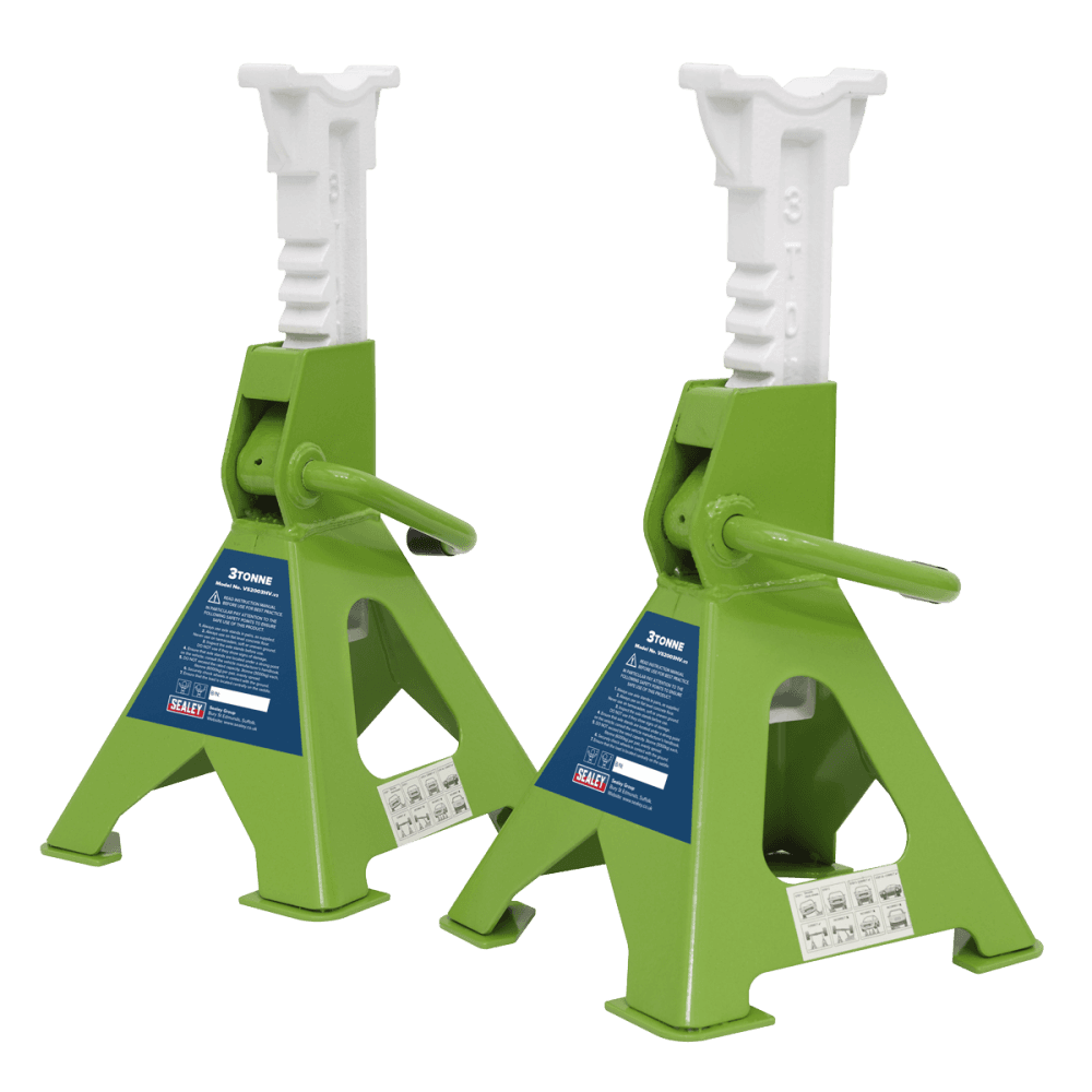 Sealey Axle Stands (Pair) 3tonne Capacity per Stand Ratchet Type - Hi-Vis Green Model No- VS2003HV