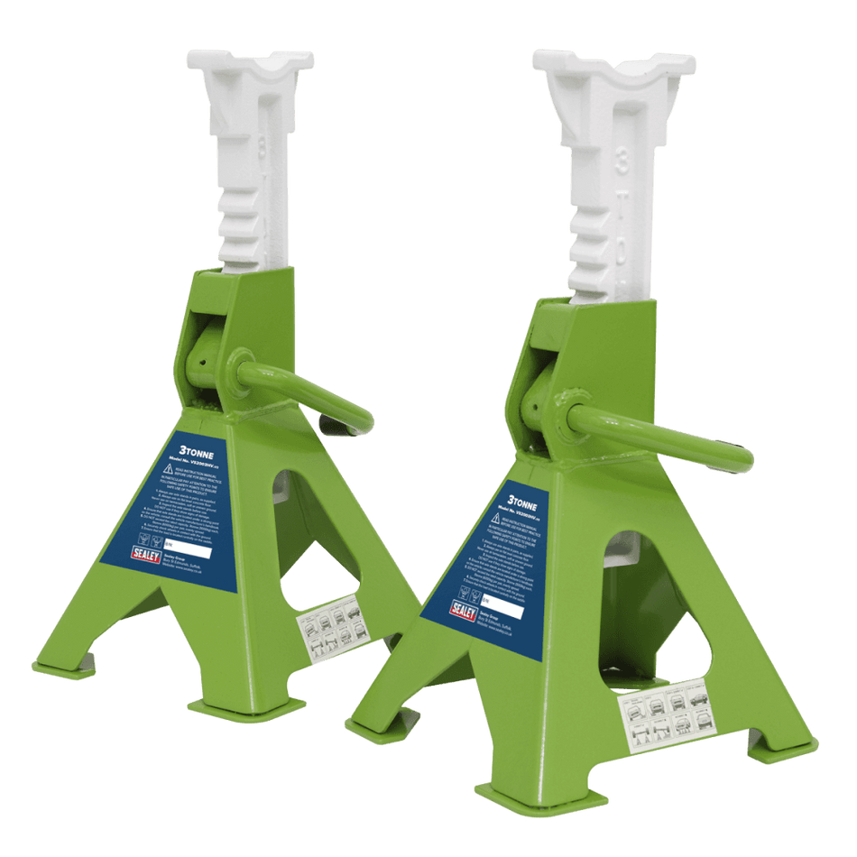 Sealey Axle Stands (Pair) 3tonne Capacity per Stand Ratchet Type - Hi-Vis Green Model No- VS2003HV