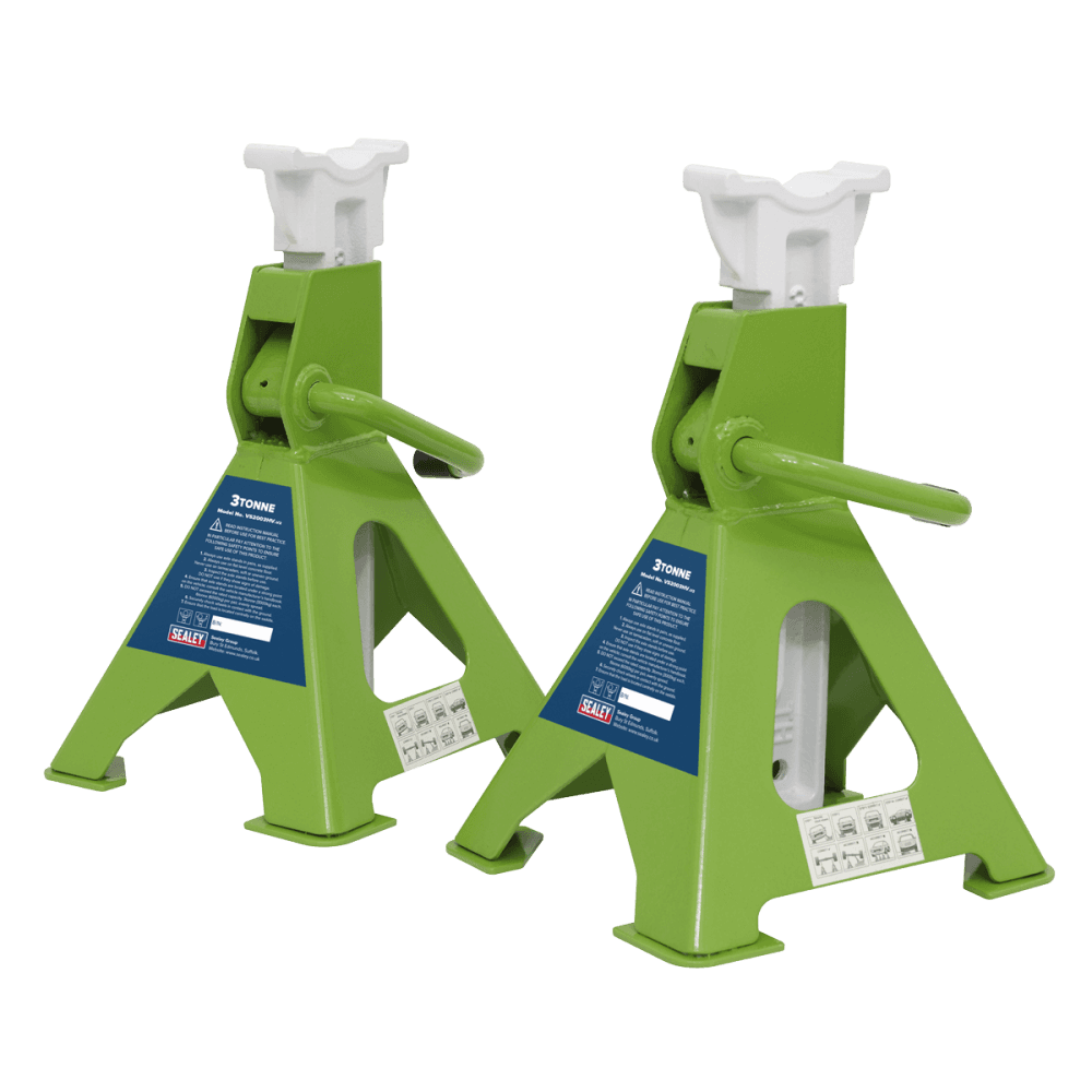 Sealey Axle Stands (Pair) 3tonne Capacity per Stand Ratchet Type - Hi-Vis Green Model No- VS2003HV