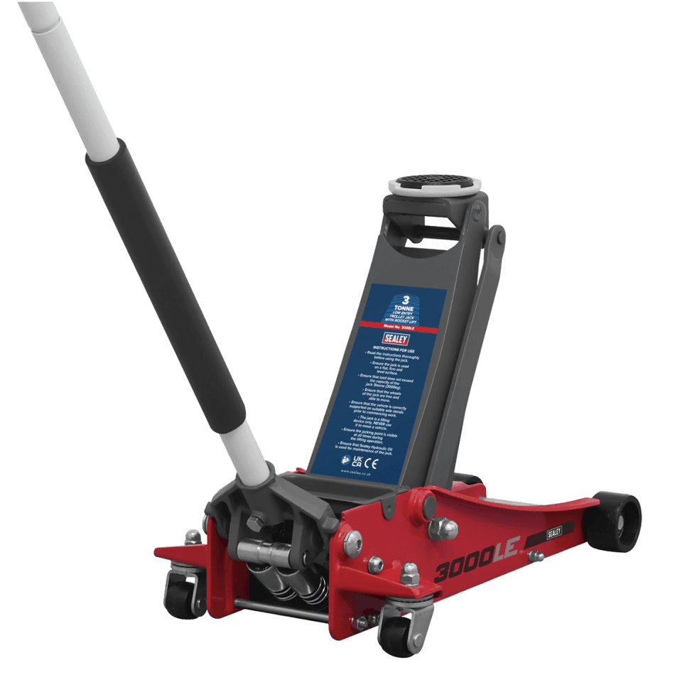 Sealey Trolley Jack 3tonne Low Entry Rocket Lift Red Model No- 3000LE