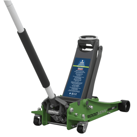 Sealey Trolley Jack 3tonne Low Entry Rocket Lift Hi-Vis Green Model No- 3000LEHV