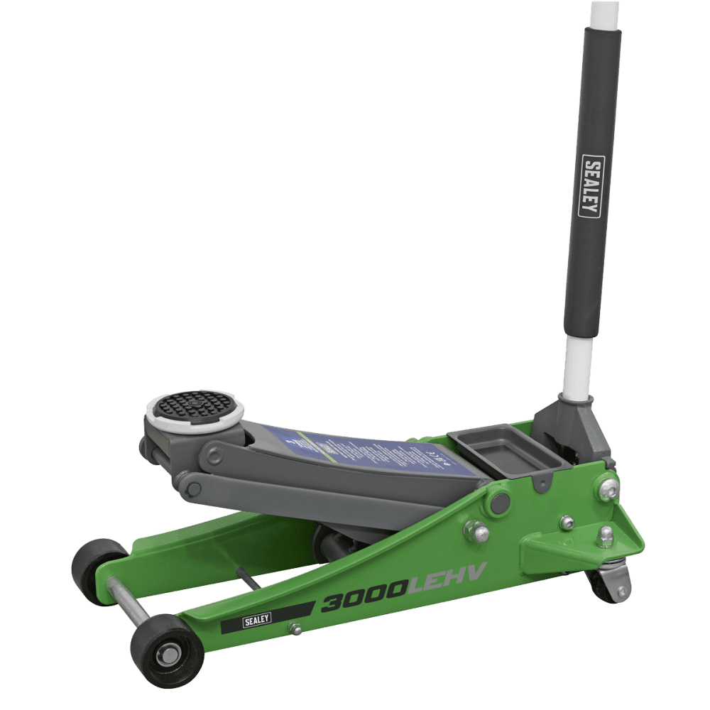 Sealey Trolley Jack 3tonne Low Entry Rocket Lift Hi-Vis Green Model No- 3000LEHV