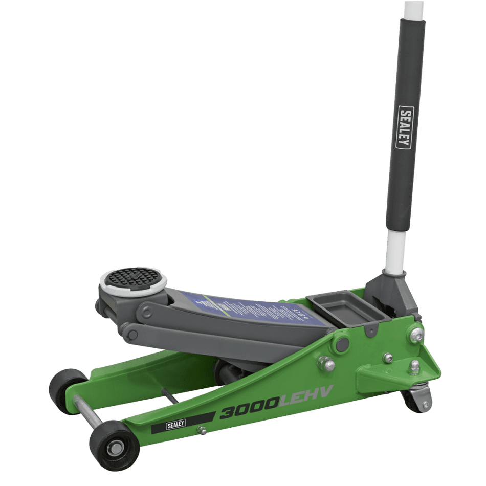 Sealey Trolley Jack 3tonne Low Entry Rocket Lift Hi-Vis Green Model No- 3000LEHV