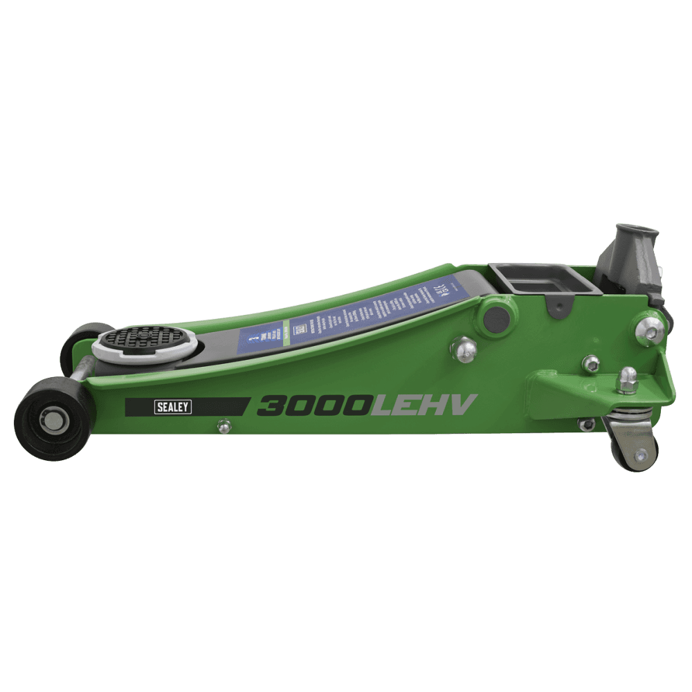 Sealey Trolley Jack 3tonne Low Entry Rocket Lift Hi-Vis Green Model No- 3000LEHV