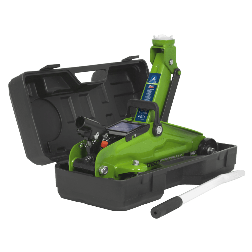 Sealey Trolley Jack 2tonne Hi-Vis Short Chassis with Storage Case Model No- 1050CXDHV
