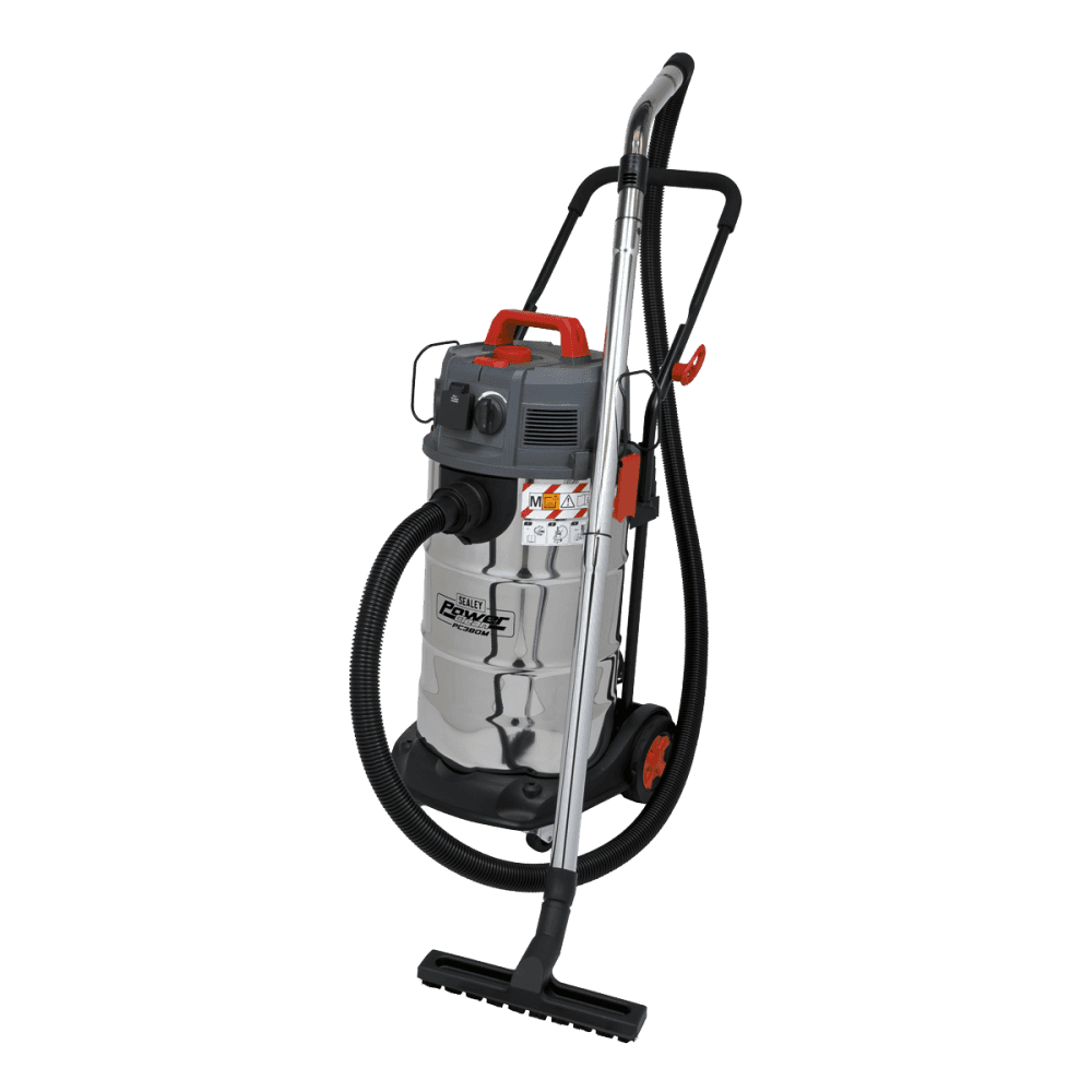 Sealey Vacuum Cleaner Industrial Dust-Free Wet/Dry 38L 1500W/230V Stainless Steel Drum M Class Filtration Model No- PC380M