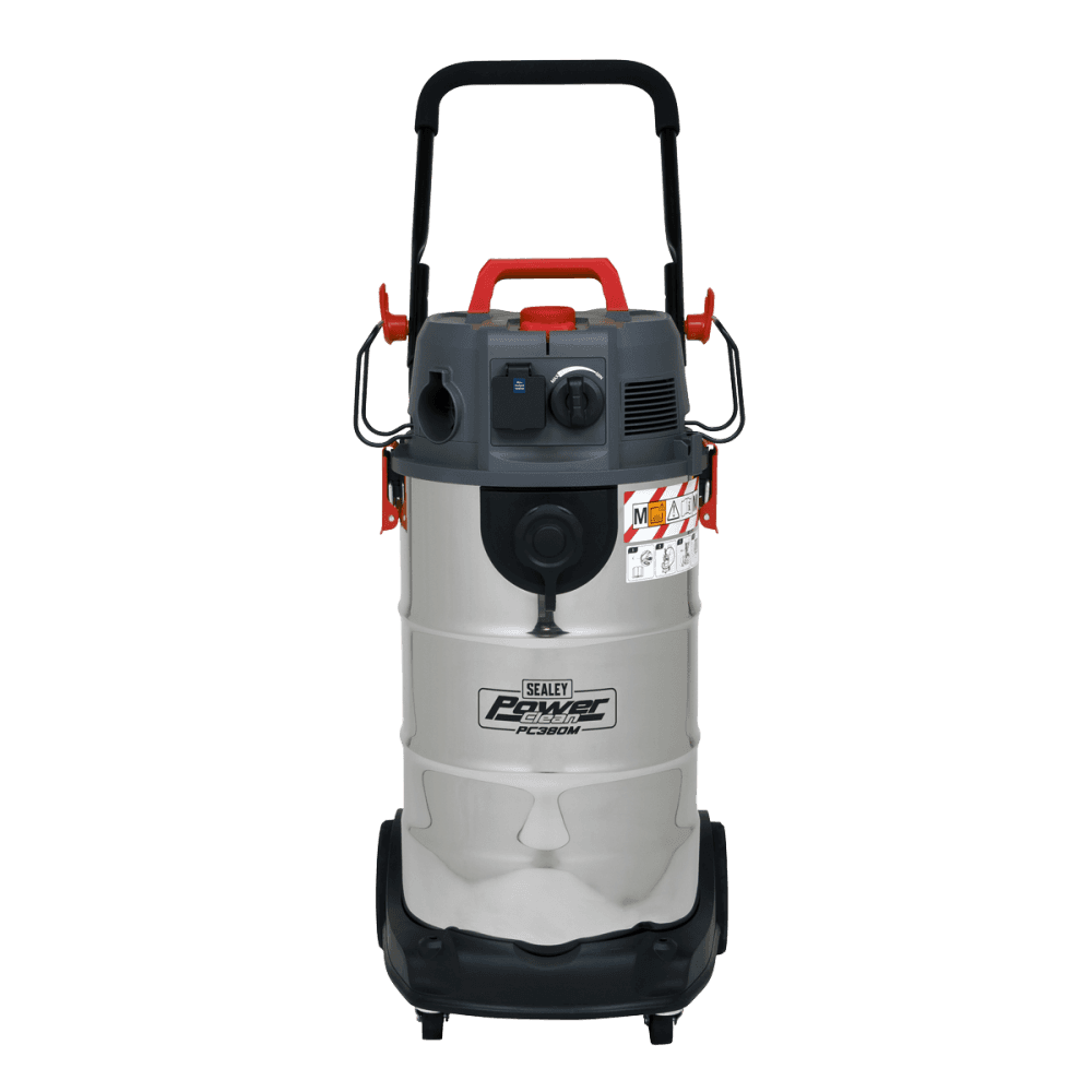 Sealey Vacuum Cleaner Industrial Dust-Free Wet/Dry 38L 1500W/230V Stainless Steel Drum M Class Filtration Model No- PC380M