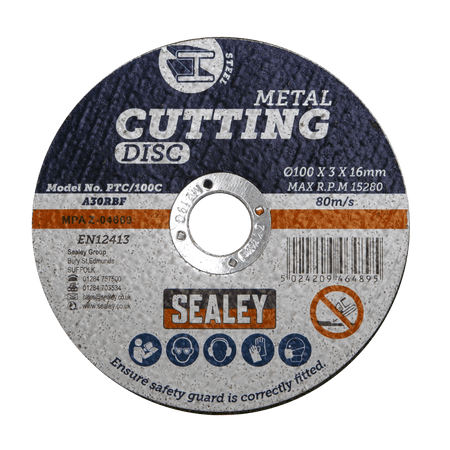 Sealey Cutting Disc 100 x 3mm 16mm Bore Model No-PTC/100C
