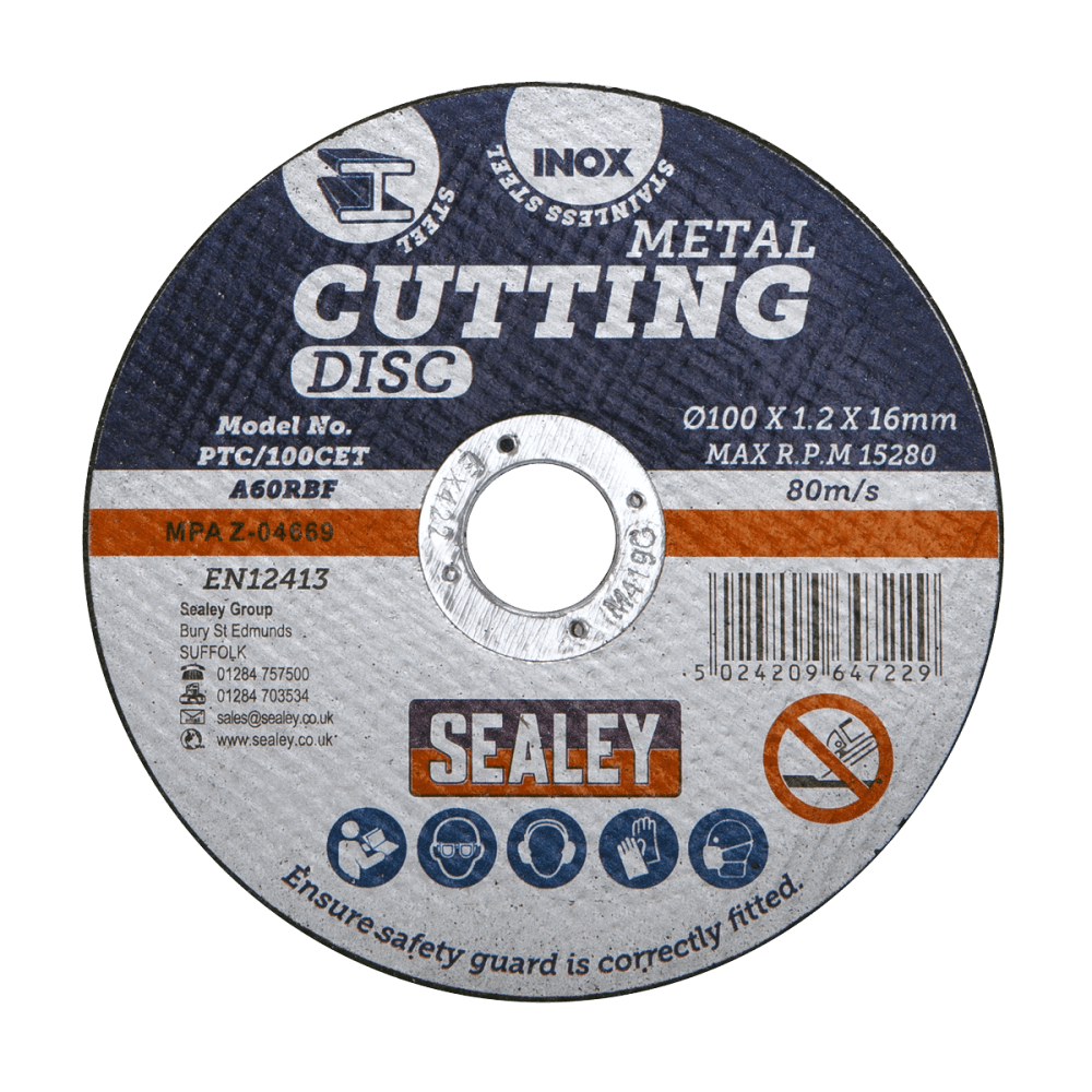 Sealey Cutting Disc 100 x 1.2mm 16mm Bore Model No-PTC/100CET