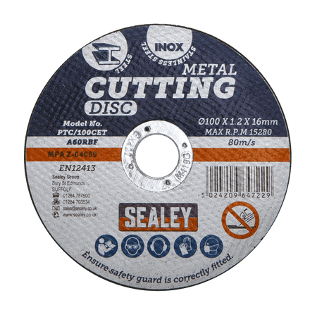 Sealey Cutting Disc 100 x 1.2mm 16mm Bore Model No-PTC/100CET