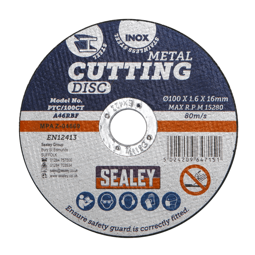 Sealey Cutting Disc 100 x 1.6mm 16mm Bore Model No-PTC/100CT