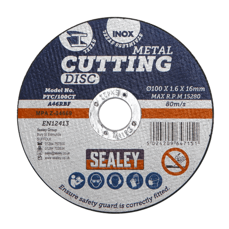 Sealey Cutting Disc 100 x 1.6mm 16mm Bore Model No-PTC/100CT