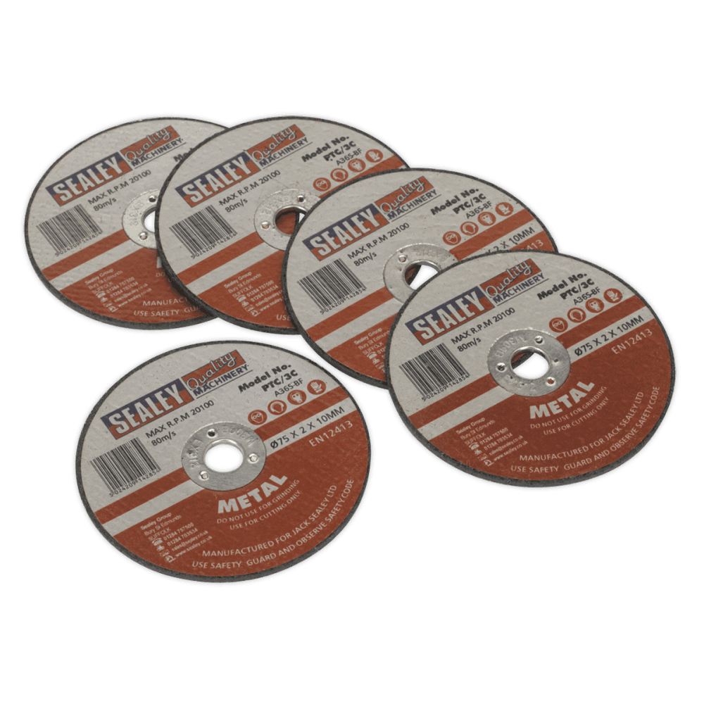 Sealey Cutting Disc 75 x 2mm 10mm Bore Pack of 5 Model No-PTC/3C5