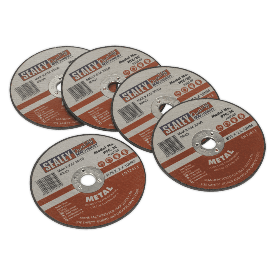 Sealey Cutting Disc 75 x 2mm 10mm Bore Pack of 5 Model No-PTC/3C5
