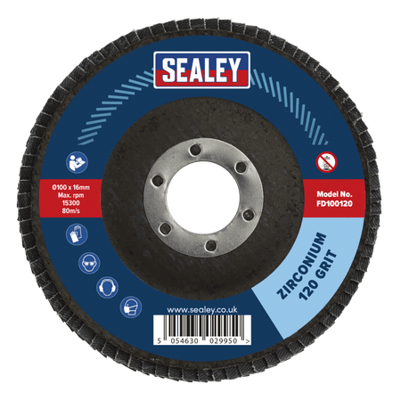 Sealey 100mm Zirconium Flap Disc 120Grit 16mm Bore Model No- FD100120