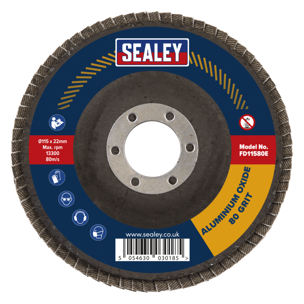 Sealey Flap Disc Aluminium Oxide 115mm 22mm Bore 80Grit Model No- FD11580E