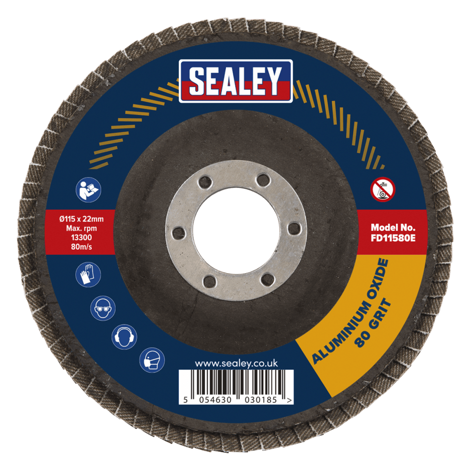 Sealey 115mm Aluminium Oxide Flap Disc 80Grit 22mm Bore Model No- FD11580E