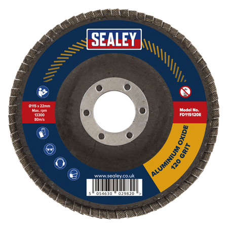 Sealey Flap Disc Aluminium Oxide 115mm 22mm Bore 120Grit Model No- FD115120E