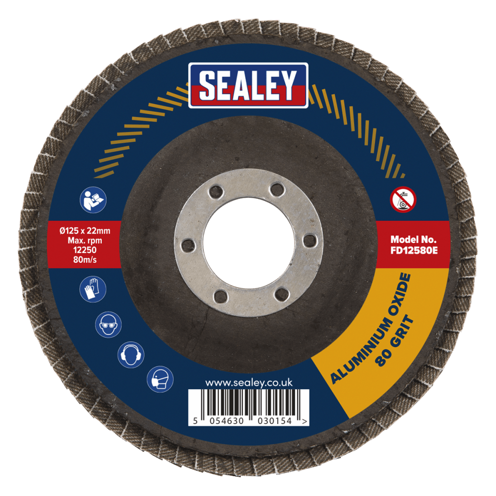 Sealey Flap Disc Aluminium Oxide 125mm 22mm Bore 80Grit Model No- FD12580E