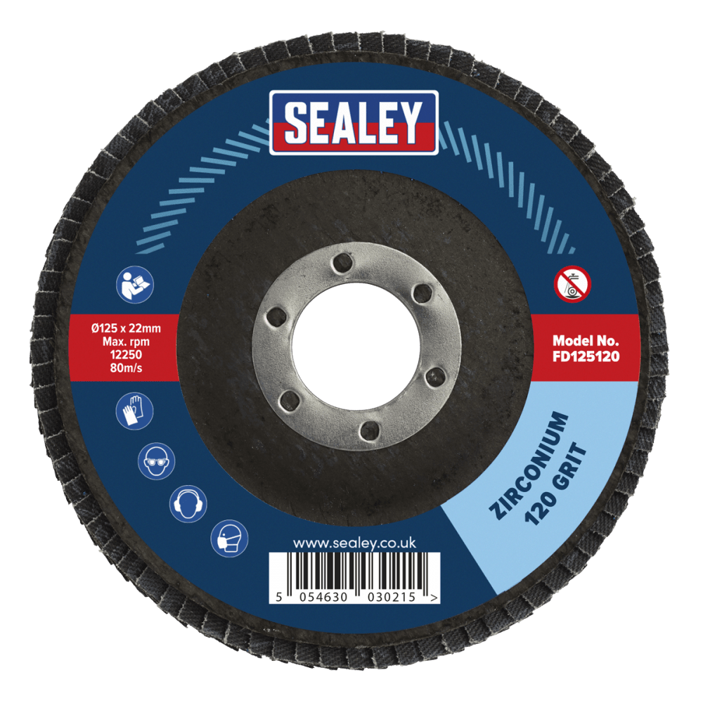 Sealey 125mm Zirconium Flap Disc 120Grit 22mm Bore Model No- FD125120