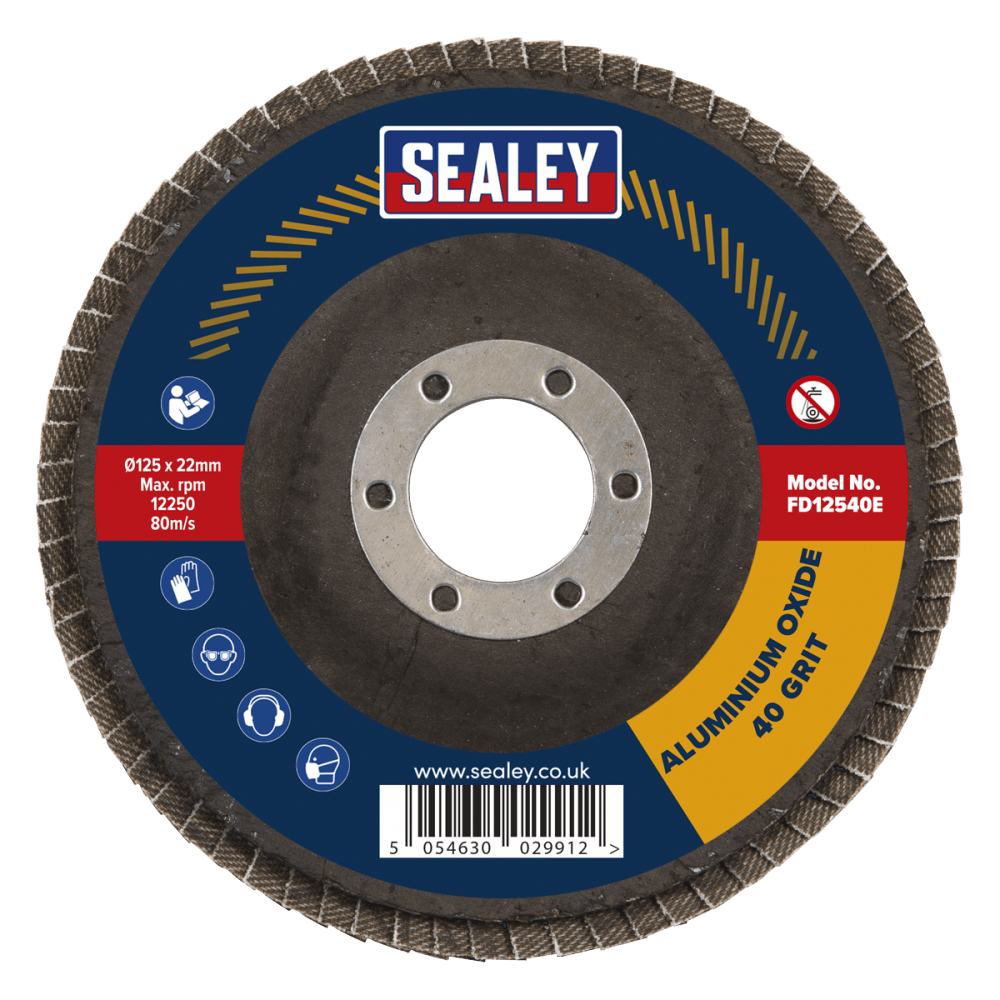 Sealey Flap Disc Aluminium Oxide 125mm 22mm Bore 40Grit Model No- FD12540E