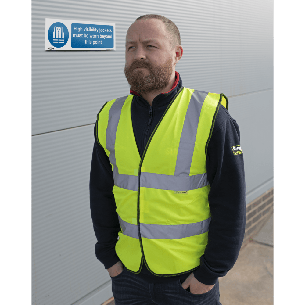 Sealey Mandatory Safety Sign - High Visibility Jackets Must Be Worn Beyond This Point - Self-Adhesive Vinyl Model No- SS9V1