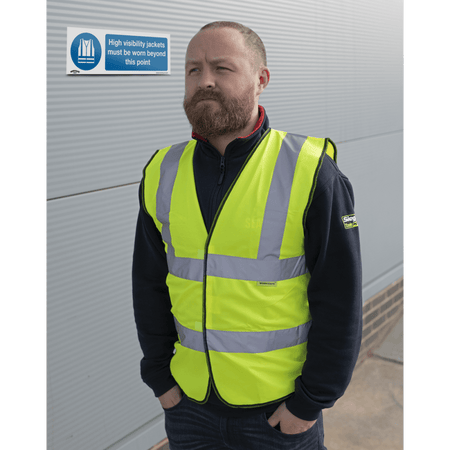 Sealey Mandatory Safety Sign - High Visibility Jackets Must Be Worn Beyond This Point - Self-Adhesive Vinyl Model No- SS9V1