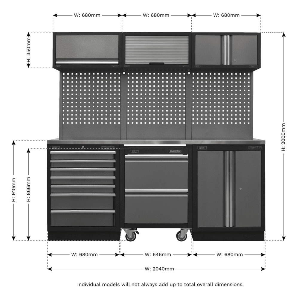 Sealey Superline Pro 2.04m Storage System - Stainless Steel Worktop Model No- APMSSTACK12SS