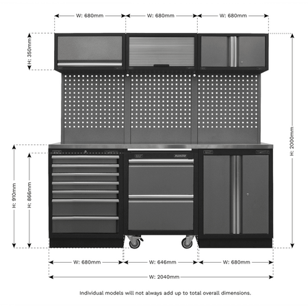 Sealey Superline Pro 2.04m Storage System - Stainless Steel Worktop Model No- APMSSTACK12SS