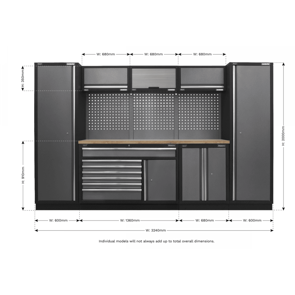 Sealey Superline Pro 3.24m Storage System - Pressed Wood Worktop Model No- APMSSTACK13W