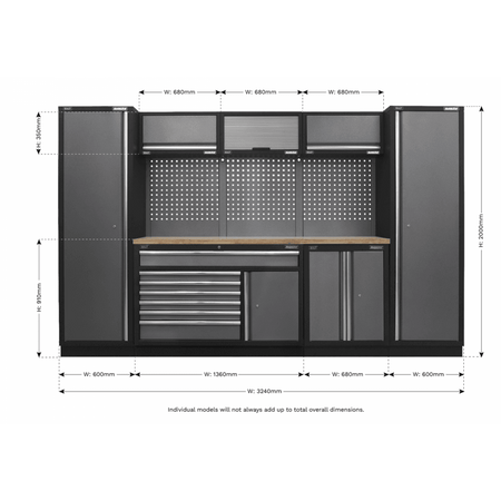 Sealey Superline Pro 3.24m Storage System - Pressed Wood Worktop Model No- APMSSTACK13W