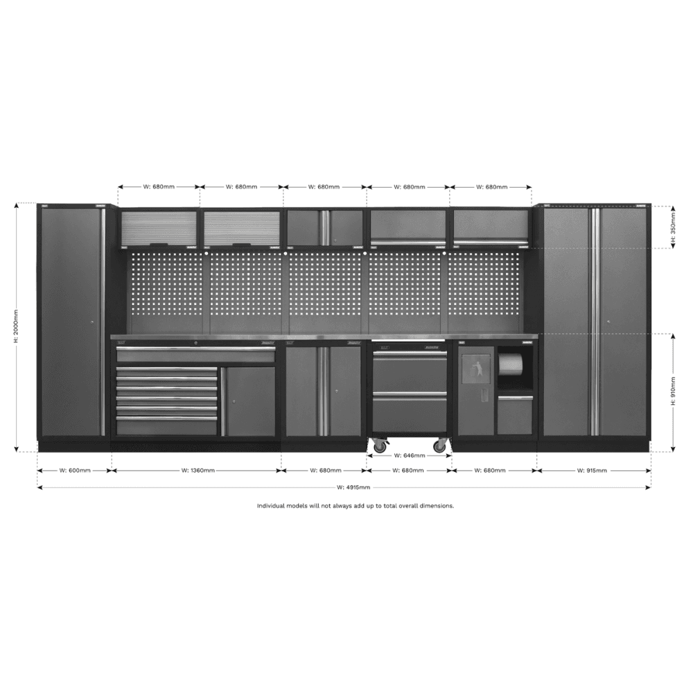Sealey Modular Storage System Combo - Stainless Steel Worktop Model No- APMSSTACK15SS