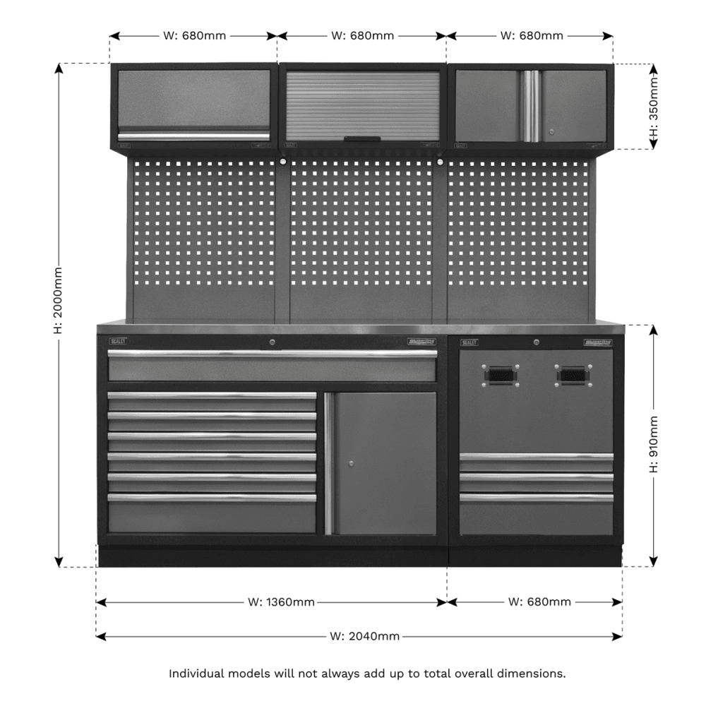 Sealey Modular Storage System Combo - Stainless Steel Worktop Model No- APMSSTACK14SS