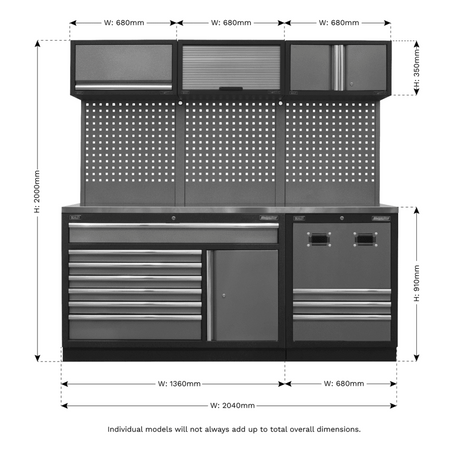Sealey Modular Storage System Combo - Stainless Steel Worktop Model No- APMSSTACK14SS