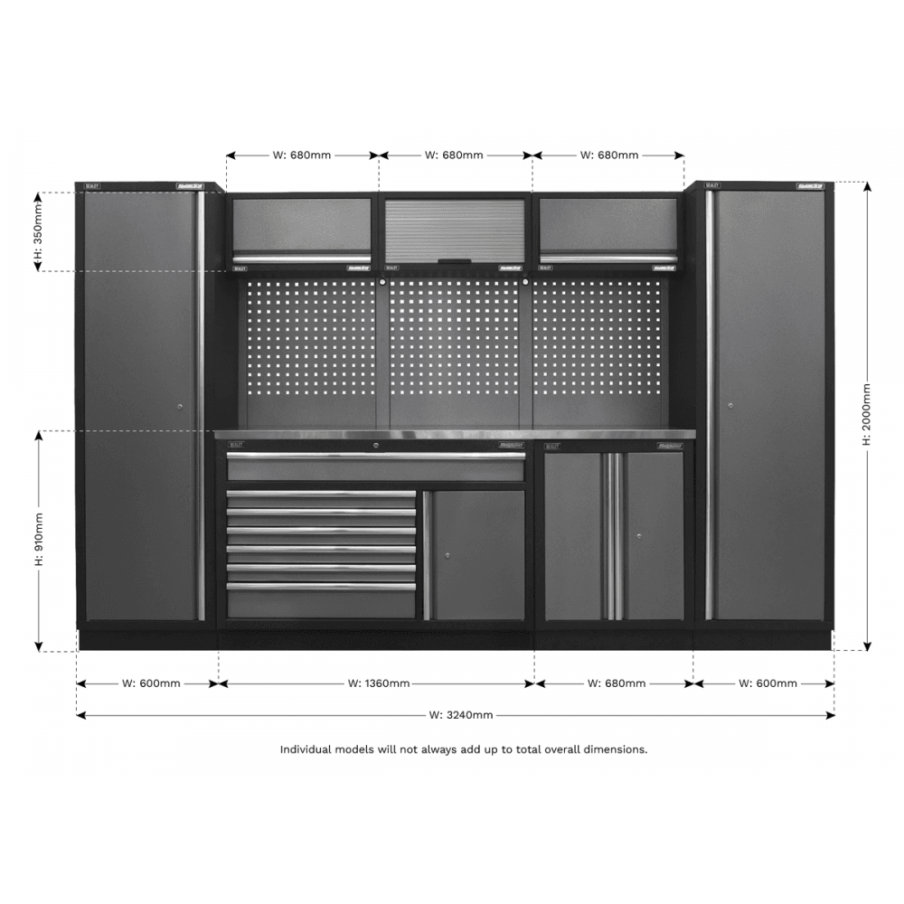 Sealey Superline Pro 3.24m Storage System - Stainless Steel Worktop Model No- APMSSTACK13SS