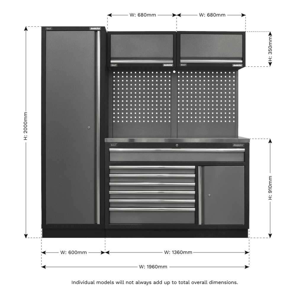 Sealey Superline Pro 1.96m Storage System - Stainless Steel Worktop Model No- APMSSTACK09SS