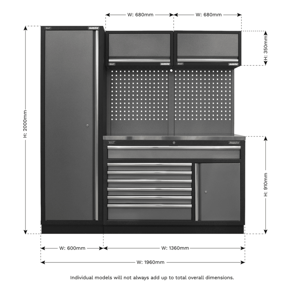 Sealey Superline Pro 1.96m Storage System - Stainless Steel Worktop Model No- APMSSTACK09SS