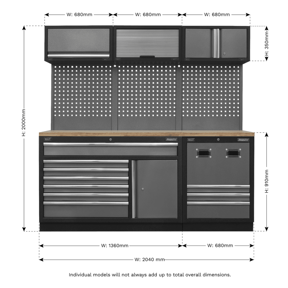 Sealey Modular Storage System Combo - Pressed Wood Worktop Model No- APMSSTACK14W