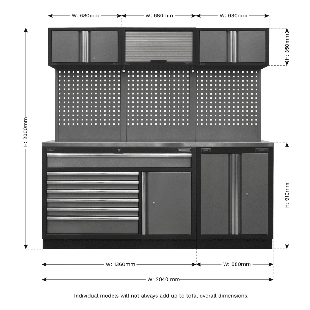 Sealey Superline Pro 2.04m Storage System - Stainless Steel Worktop Model No- APMSSTACK11SS