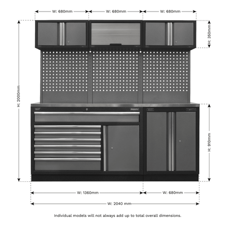 Sealey Superline Pro 2.04m Storage System - Stainless Steel Worktop Model No- APMSSTACK11SS