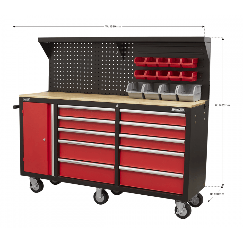 Sealey Mobile Workstation 10 Drawer with Backboard Model No- AP6310
